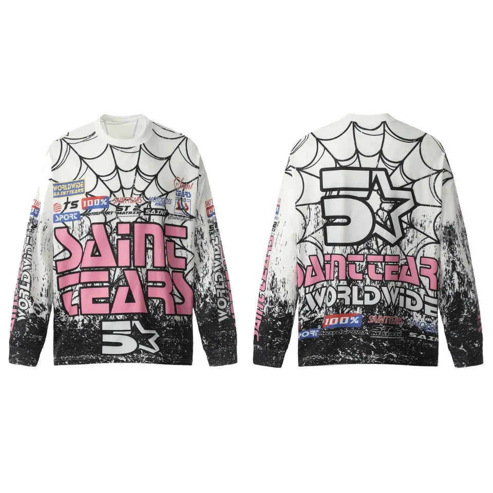 Saint michael tears all-over printed long-sleeved vintage autumn and winter T-shirt Style number: 118 Size: M L XL Wholesale price: 136 Color: white